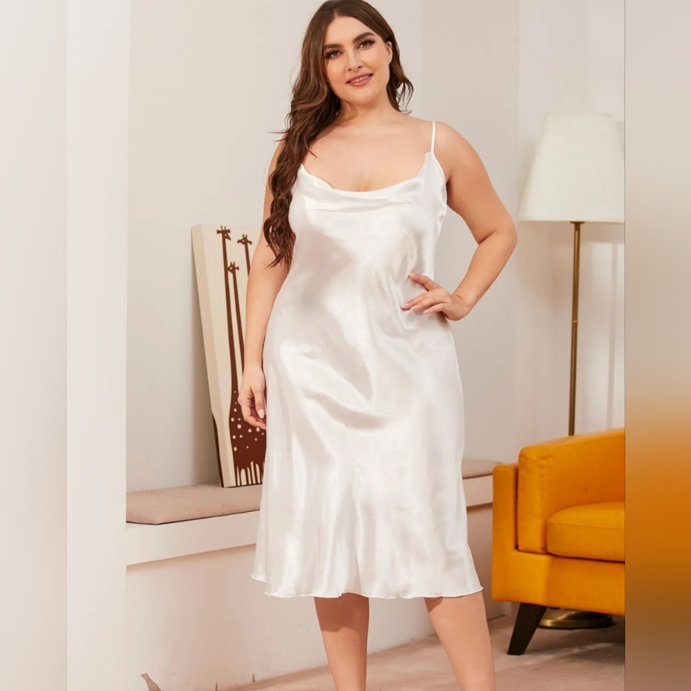 NEW Women's Camisole Sleep Dress Satin Feel Ivory White